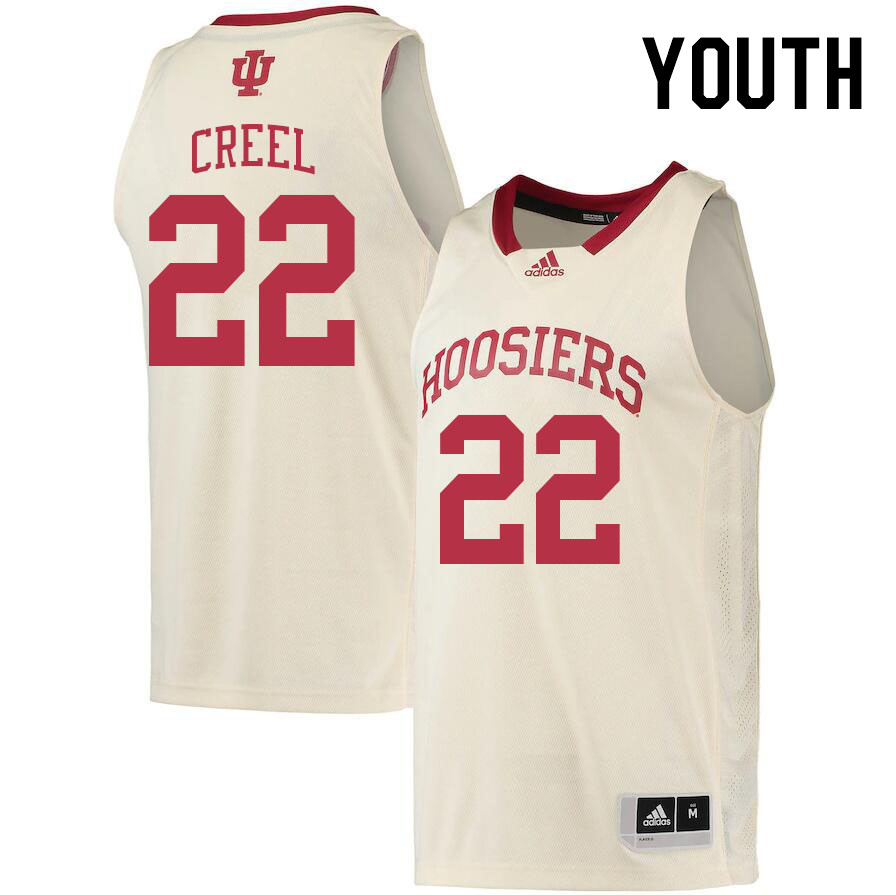 Youth #22 Jackson Creel Indiana Hoosiers College Basketball Jerseys Stitched Sale-Cream